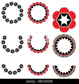 Bold Star and Gear Circular Shape Set Stock Vector