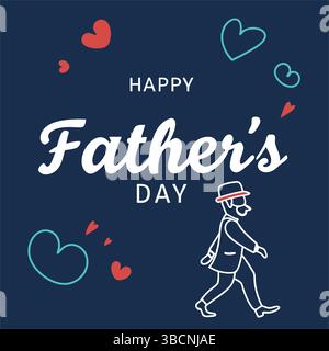 Happy Father's Day Festive Design with Walking Man Illustration Stock Vector