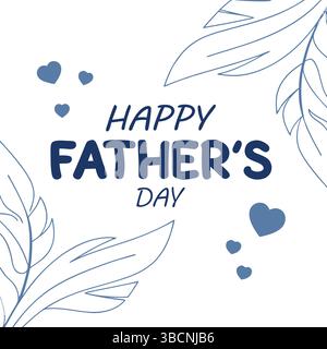 Elegant Happy Father's Day Design with Leaves and Hearts Stock Vector