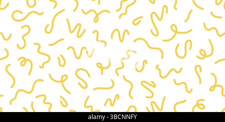 Pasta seamless pattern. Italian spaghetti background. Yellow japan ramen design. Chinese noodle texture. Doodle wavy line pattern. Hand drawn food bg Stock Vector