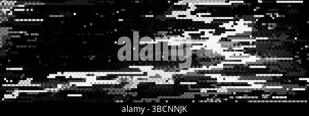 Pixel glitch background, monochrome digital noise texture. Random black and white square particles of abstract pixelated pattern. Distorted corrupted data in retro video game. Grainy geometric mosaic Stock Vector