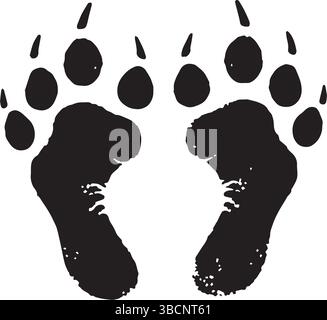 Minimalist Black and White Bear Paw Prints Graphic Design Stock Vector