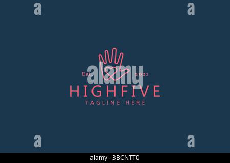 Highfive Gesture and Heart Love Shape Illustration Logo Concept. Unique Symbol of Education Children Activity. Romance and Care In February Valentine Stock Vector
