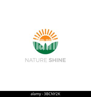 Nature Shine Logo Vector. Leaf and Sun Logo Design Stock Vector