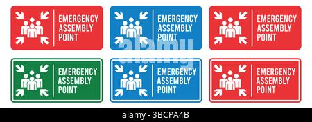 Emergency assembly point sign. Assembly point sign symbol vector illustration isolated on white background. Stock Vector