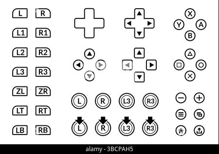 Video game controller button set collection,Video game controller button line art vector icon for games and websites Stock Vector