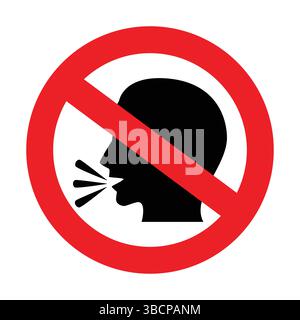 Stop talking sign. Vector illustration of red cross out circular sign with talking human head icon inside. Keep silence symbol isolated on white Stock Vector