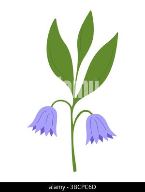Bellflower flower. Beautiful spring flower on white background. Purple bellflower in bloom, simple flat floral vector illustration for print, design. Stock Vector