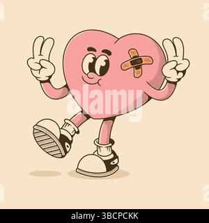 Playful heart cartoon with sneakers and peace fingers, perfect for t shirt design Stock Vector