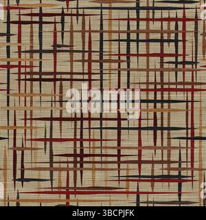 Modern Ikat Vertical Stripes in Earth Tones – Red, Gold, Black & Grey Stock Vector