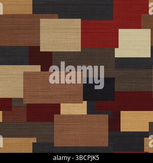 Retro Midcentury Geometric Blocks in Earth Tones with Linen Texture Stock Vector