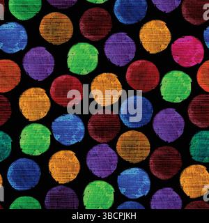 Seamless colorful watercolor polka dot pattern on  linen textured background Stock Vector