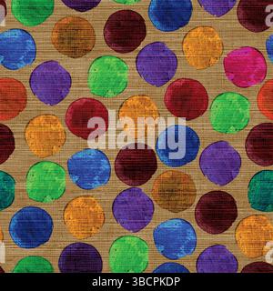 Seamless colorful watercolor polka dot pattern on  linen textured background Stock Vector