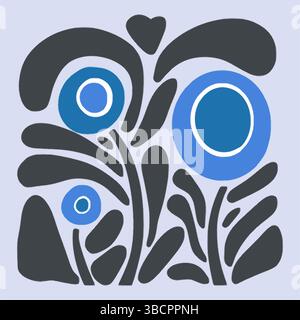 Blue Floral Black Vector Illustration Stock Vector