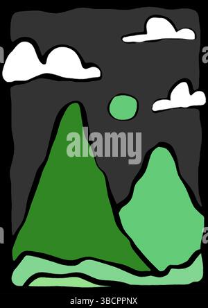 Green Mountain Night Vector Illustration Stock Vector