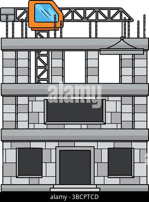 Construction Site with Tower Crane Cartoon Clipart Stock Vector