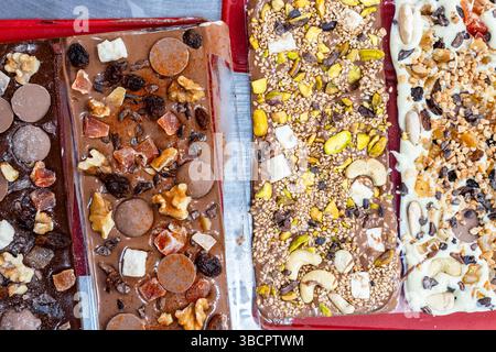 Delicious Handmade Chocolate Bars in Mijas, Malaga, Spain Stock Photo