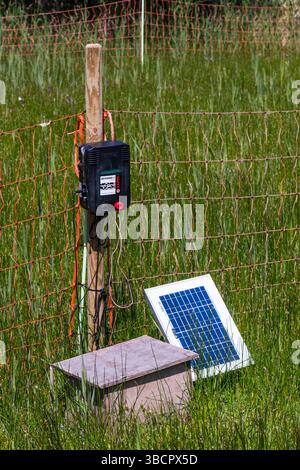 A solar-powered electric fence. Stock Photo