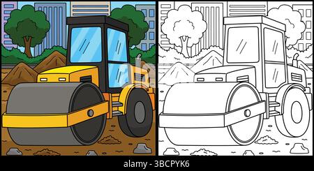 Construction Road Roller Coloring Illustration Stock Vector
