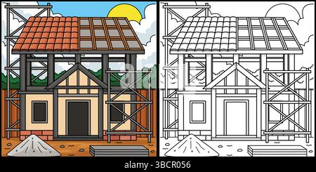 House Construction Site Coloring Page Illustration Stock Vector