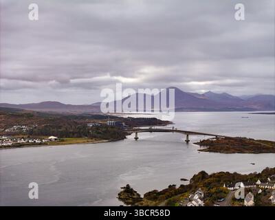 Aerial drone view of Skye Bridge Kyle of Lochalsh Stock Photo