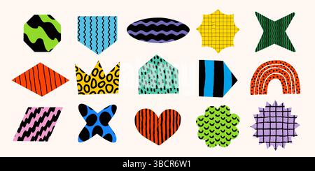 Colorful abstract shape collection with retro graphic design. Modern brutalist elements perfect for poster design, logo icons, branding materials, web Stock Vector