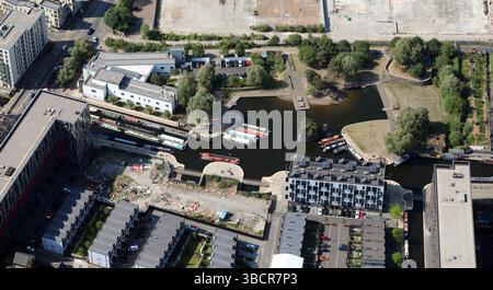 aerial view of New Islington Marina in Cotton Field Park, Manchester Stock Photo