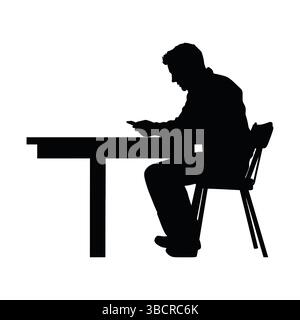 A man sitting at a table minimalist silhouette Design Stock Vector