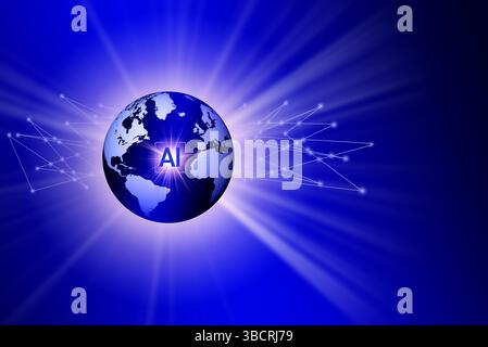 Digitally generated image of blue globe with AI sign Stock Photo