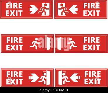 Red fire exit signs on a white background Stock Vector