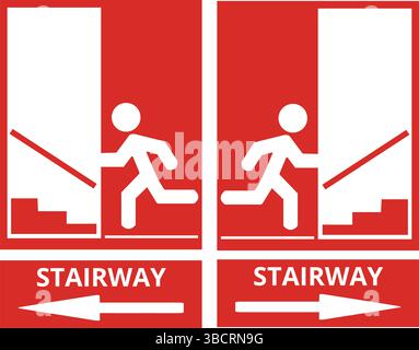 Red directional stairway signs on a white background Stock Vector