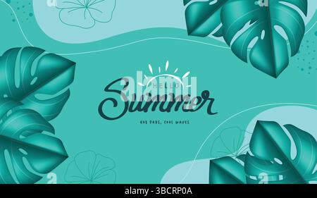 Fresh green Summer background layout banners design. Horizontal poster, greeting card, Vector illustration. Stock Vector