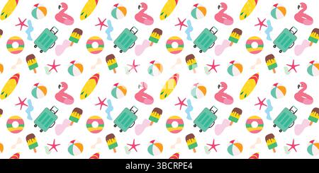 Summer elements seamless clipart set. Summer drawing and outline elements clip art collection. Summer continuous background vector illustration. Stock Vector