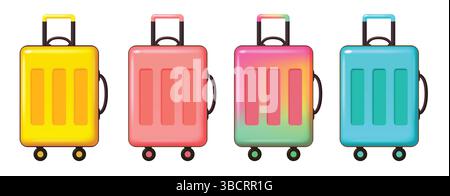 Travel luggage bag clipart set. Colorful suitcase like yellow, blue, pink and gradient elements clip art collection for holiday trip adventure Stock Vector