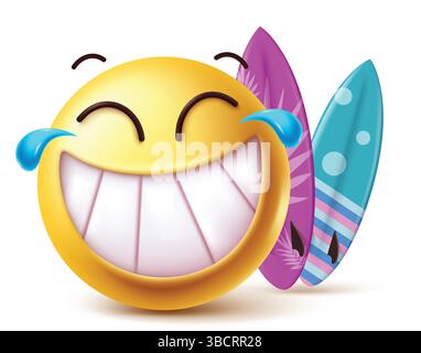 Summer vector emoji with colorful surfboard isolated in white background, Vector illustration. Stock Vector