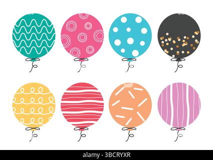 Colorful vector balloons set isolated in white background. Balloons clipart. Stock Vector