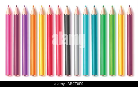 Color pencil set vector design. Collection of colorful and color pen isolated in white background. Vector illustration drawing and sketch elements. Stock Vector