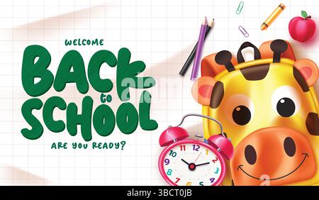 Back to school greeting vector template design. Back to school text with cute educational vector elements. Vector illustration school greeting Stock Vector