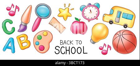 Back to school elements set, Back to school text, Vector illustration. Stock Vector