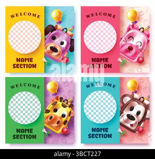 Back to school clipart poster design template. School greeting text with cute and colorful educational element in paper cut concept Stock Vector