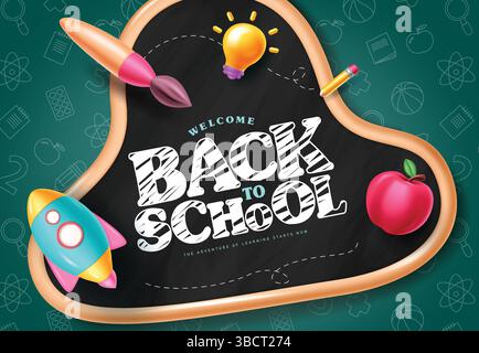 Back to school text vector template design. Back to school greeting in blackboard space for typography Stock Vector