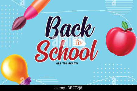 Back to school greeting text in blue abstract background, Back to school greeting text with educational elements, Vector illustration. Stock Vector