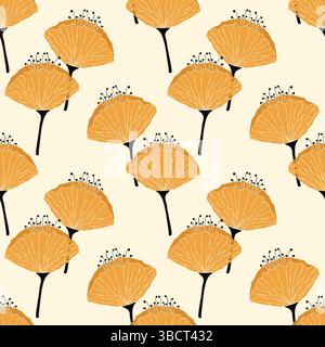 Yellow silhouettes of Eschscholzia flowers. California poppy pattern, golden poppy. Vector illustration Stock Vector