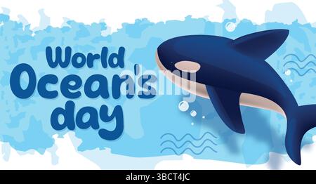 World ocean's day clipart greeting design in blue abstract background. Vector illustration Stock Vector