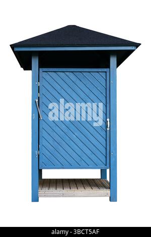 Blue wooden changing cabin isolated on white background with clipping path Stock Photo