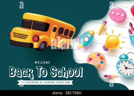 Welcome back to school clipart in paper cut background . Stock Vector