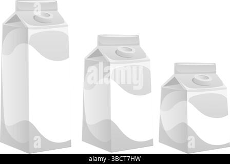 Cartons for milk or juice in different sizes. Drink packaging. Dairy food isolated box. Merchandise cardboard pack for liquid. Beverage carton packet Stock Vector