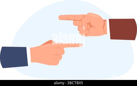 Hands with index fingers showing different direction. Contradiction in directional choice. Pointing forefinger gestures. Human debate and disagreement Stock Vector