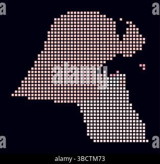 Kuwait dotted map. Digital style map of the country on dark background. Kuwait shape with square dots. Colored dots style. Large size squares. Stock Vector