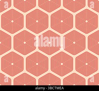 Abstract vector background. Red color on matching background. Rounded stacked hexagons mosaic pattern. Large hexagons. Seamless pattern. Stock Vector
